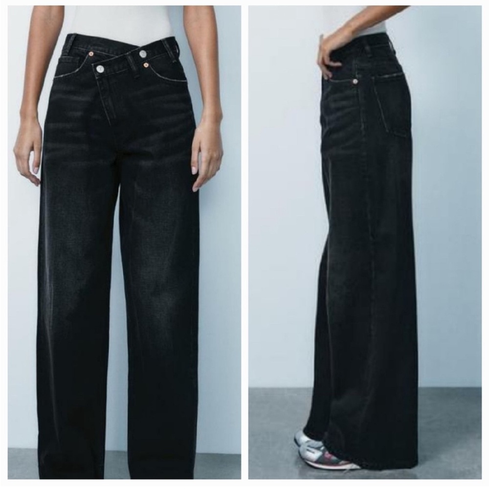 Zara Wide Leg Crossed Waist Jeans Size 10 EUR 42 NWT